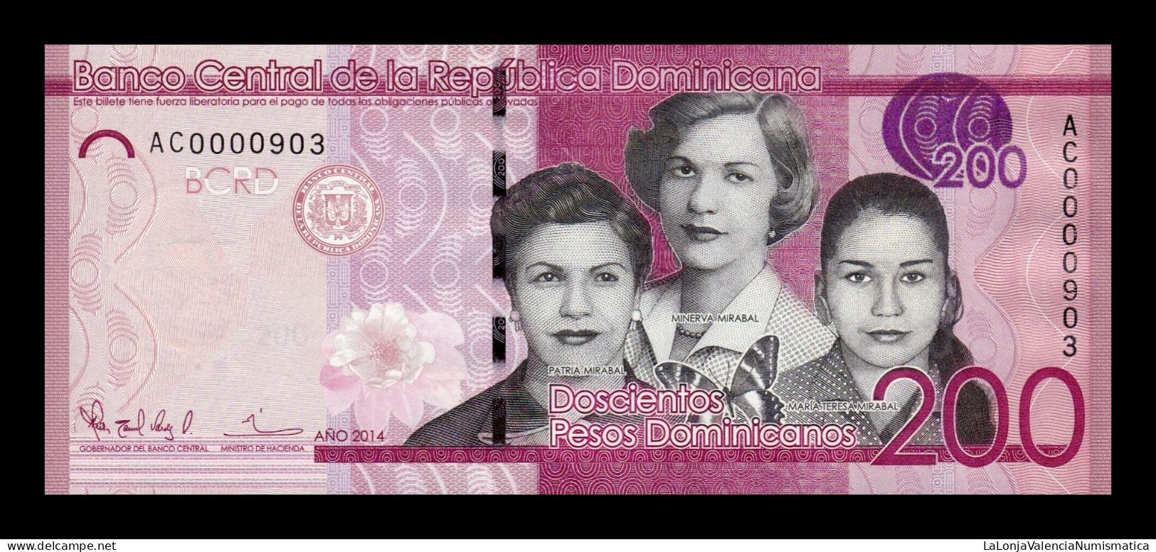 República Dominicana 200 Pesos Dominicanos 2014 Pick 191a Low Serial 903 Sc Unc - República Dominicana