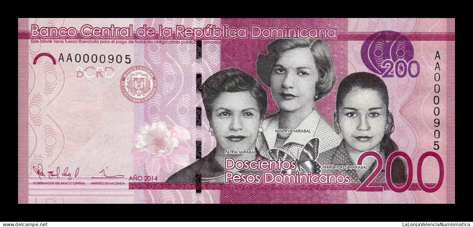 República Dominicana 200 Pesos Dominicanos 2014 Pick 191a Low Serial 905 Sc Unc - República Dominicana