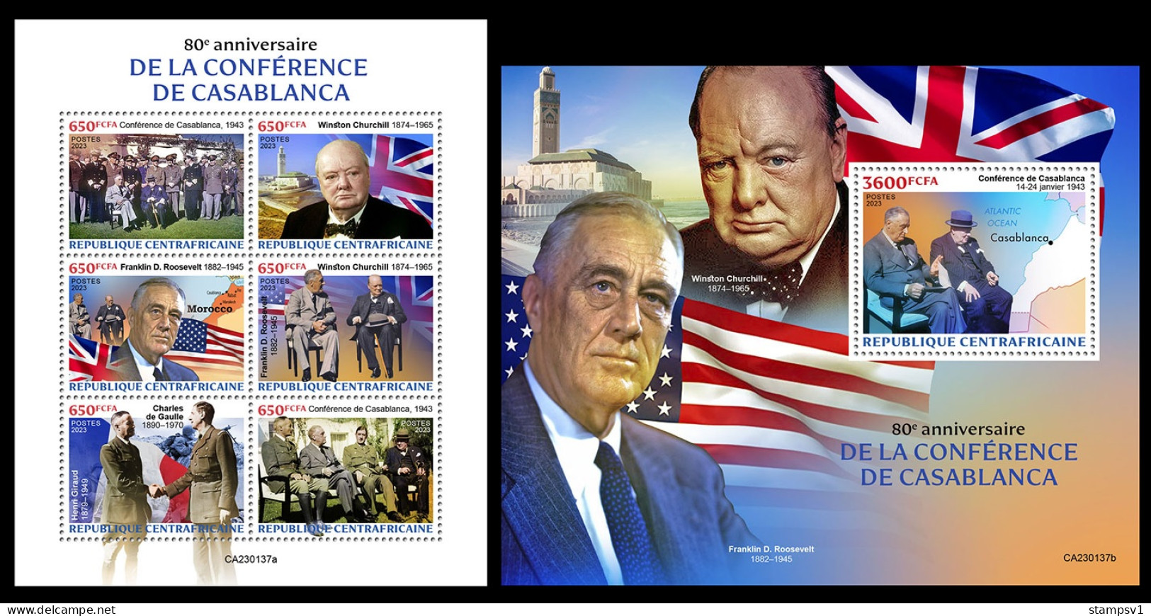 Central Africa  2023 Casablanca Conference.  W.Churchill. (137) OFFICIAL ISSUE - Sir Winston Churchill