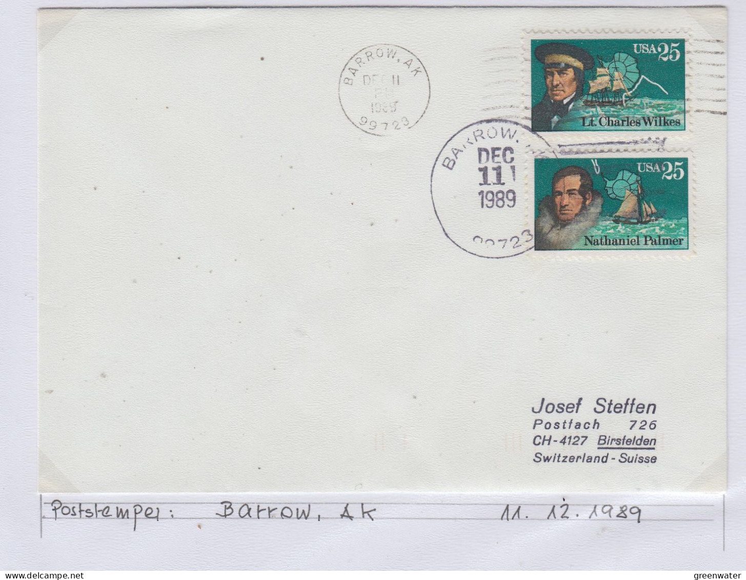 USA  Alaska Barrow Ca Barrow DEC 11 1989 (BS164A) - Stations Scientifiques & Stations Dérivantes Arctiques