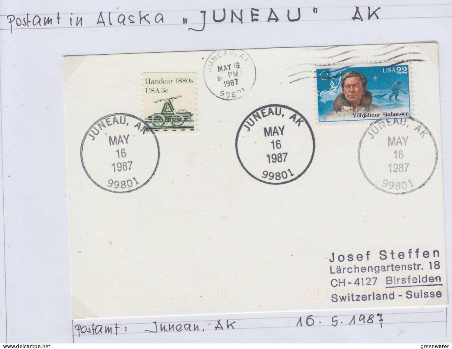 USA  Alaska  Ca Juneau  Ca Juneau MAY 16 1987 (BS165D) - Stations Scientifiques & Stations Dérivantes Arctiques