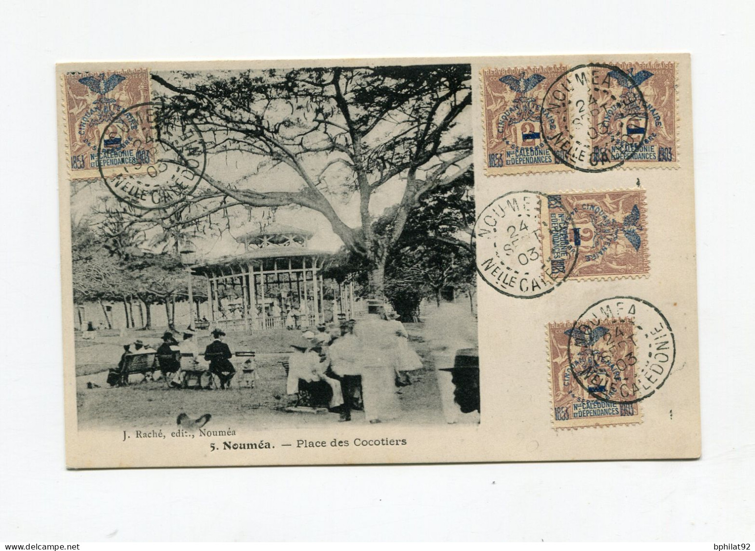 !!! NVELLE CALEDONIE, CPA DE NOUMEA, PLACE DES COCOTIERS AVEC BEL AFFRANCH PHILATELIQUE CACHETS DE NOUMEA DE 1903 - Cartas & Documentos