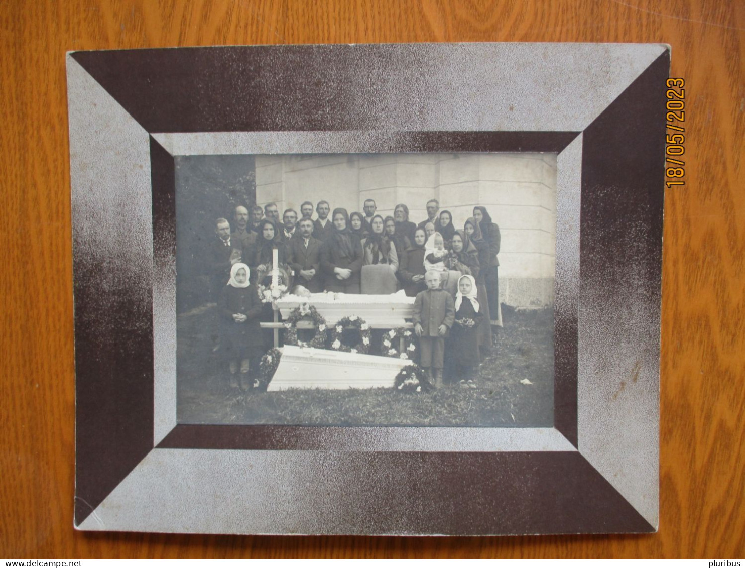 FUNERAL DEAD BOY  IN CASCET , OLD CABINET PHOTO 26,5X21,5 CM , 12-14 - Funérailles