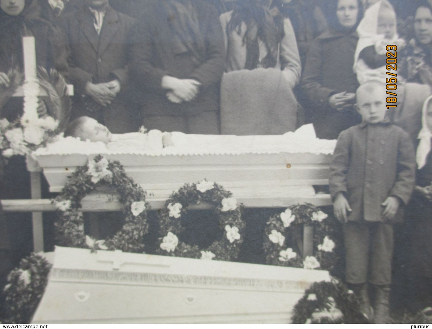 FUNERAL DEAD BOY  IN CASCET , OLD CABINET PHOTO 26,5X21,5 CM , 12-14 - Funeral