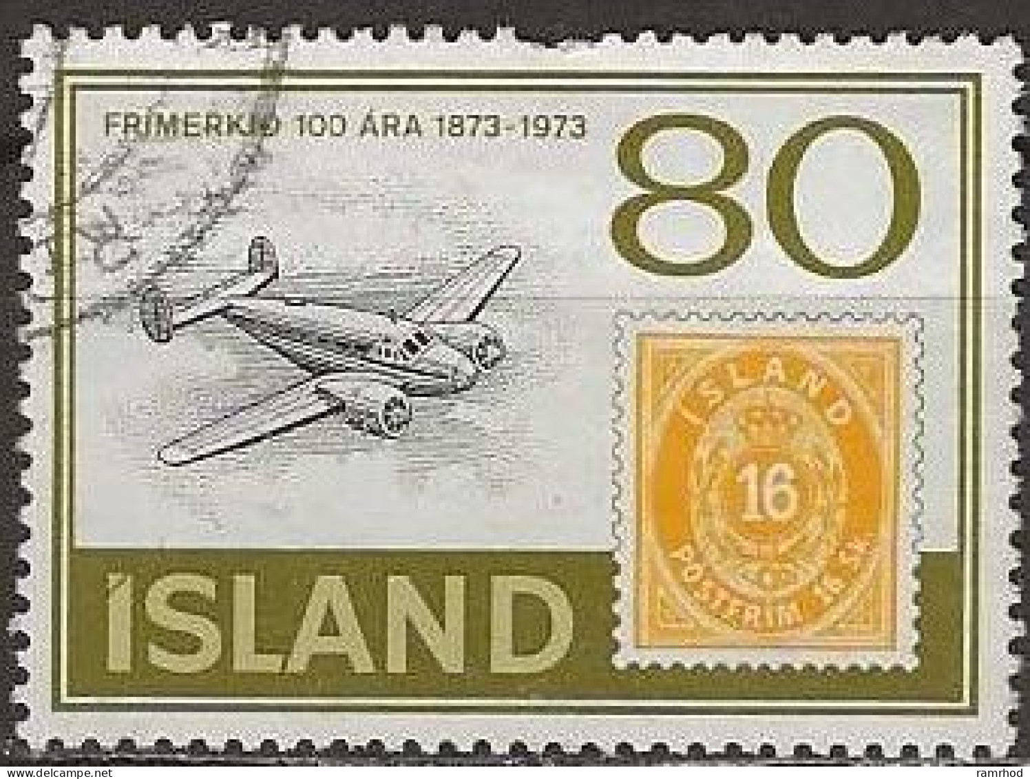 ICELAND 1973 Stamp Centenary - 80k. - Beech Model 18 Mail Plane FU - Usati