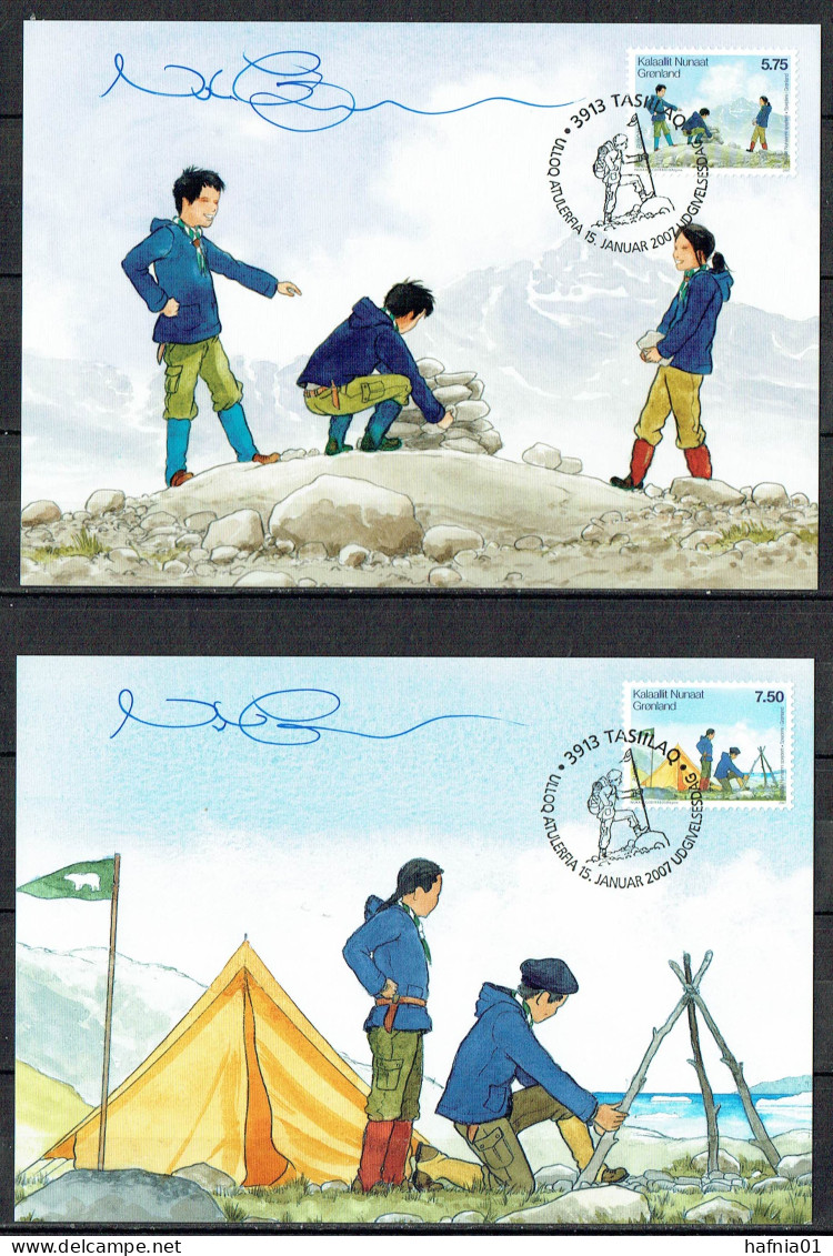 Greenland 2007. CEPT. Scouting. Michel 480 - 481  Maxi Card.. Signed. - Maximum Cards