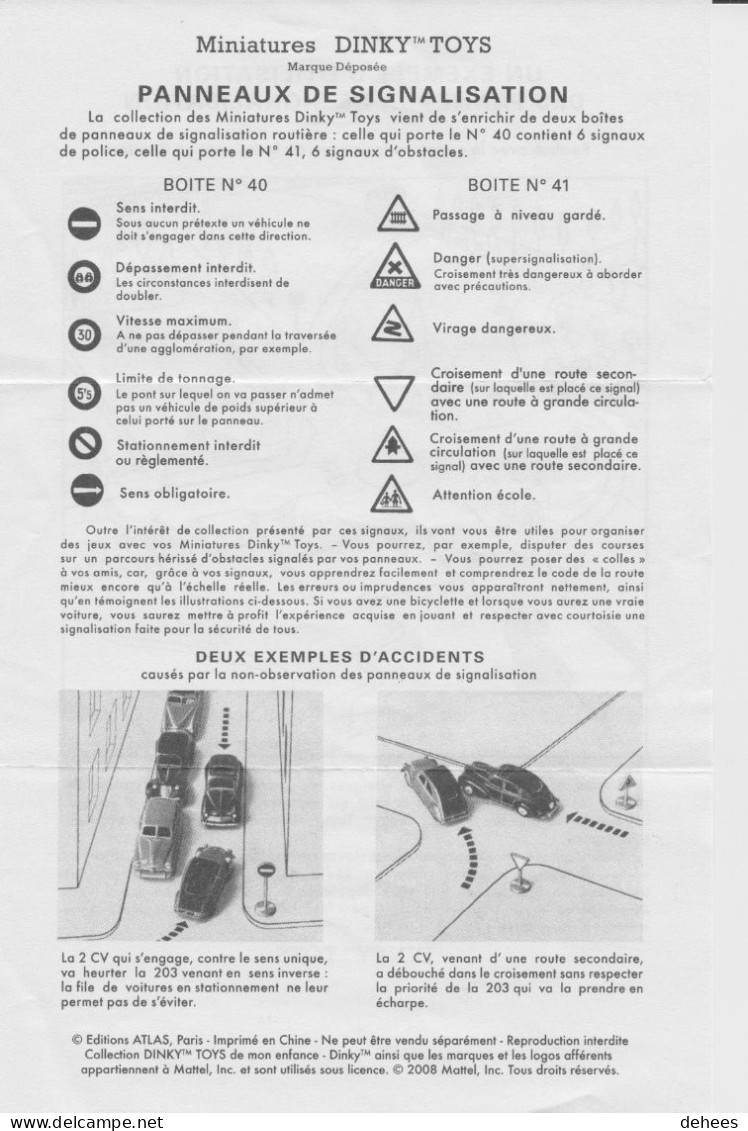 Dinky Toys, Référence 40, Panneaux De Signalisation VILLE, Édition Atlas - Dinky