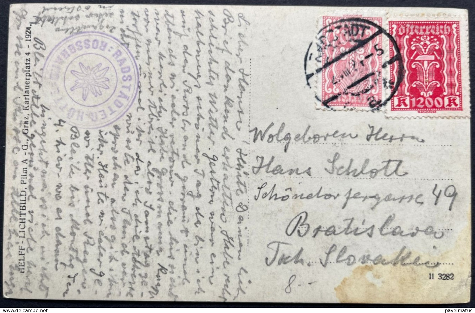 Austria 1924  Postcard Radstadt Bischofmutze V. Rossbrand - Radstadt