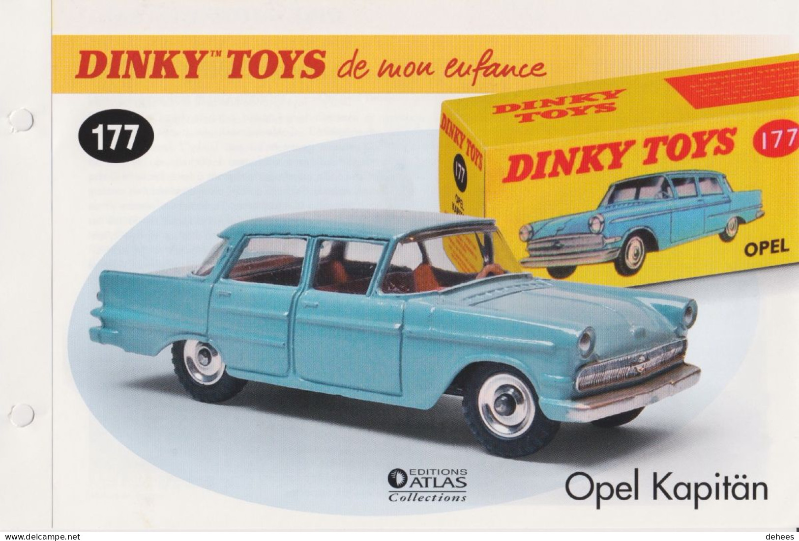 Dinky Toys, Référence 177, Opel Kapitän, Fiche Descriptive Du Modèle, Édition Atlas - Dinky