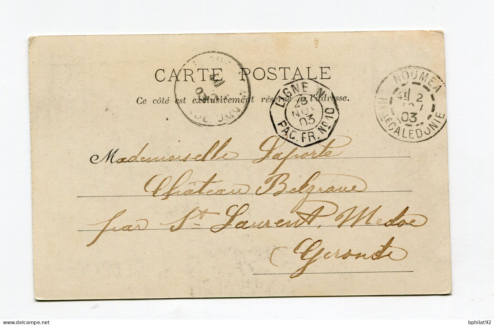 !!! NVELLE CALEDONIE, CPA GROUPE D'INDIGENES CACHET DE NOUMEA DE 1903, CACHET MARITIME - Lettres & Documents