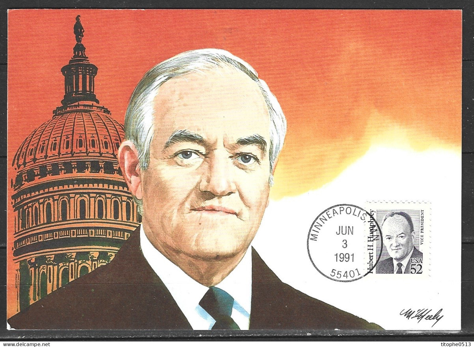 USA. N°1945 De 1991 Sur Carte Maximum. Hubert H. Humphrey. - Maximumkaarten