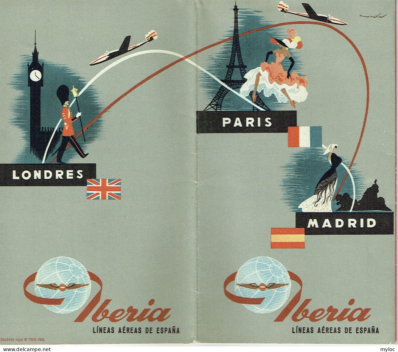 Aviation. IBERIA. Paris - Madrid -Londres. 1958. Lineas Aéreas De Espana. - Werbung