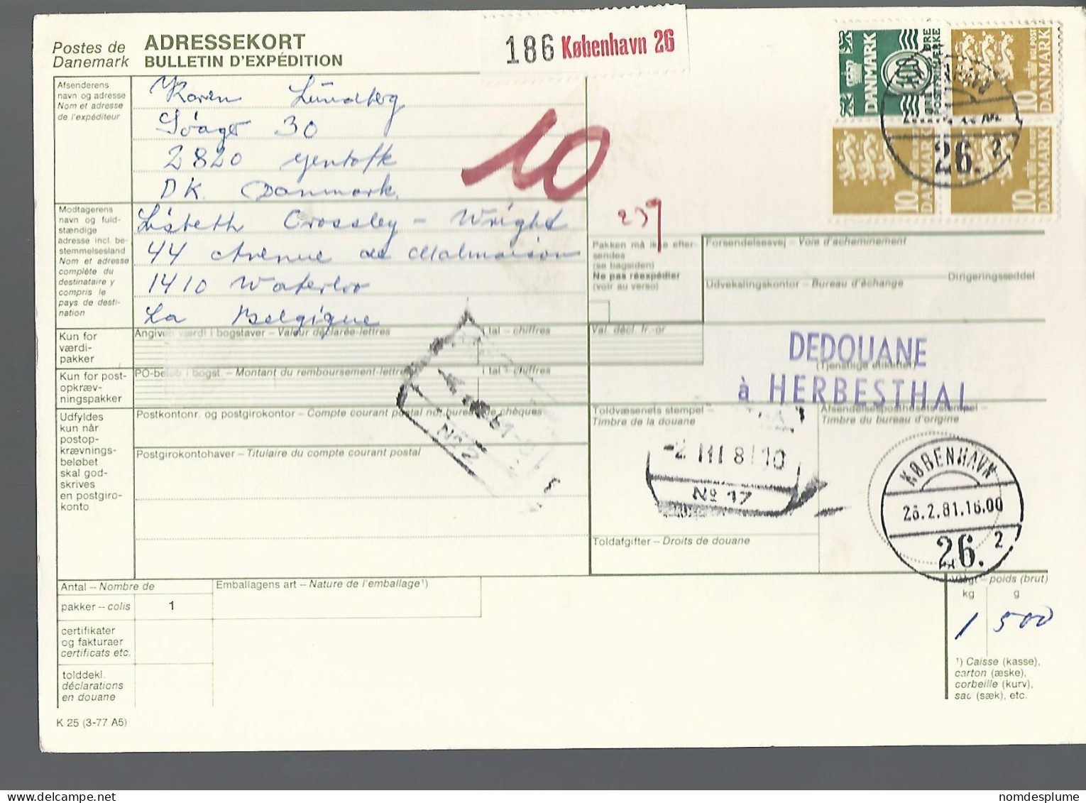 58433) Denmark Addressekort Bulletin D'Expedition 1981 Postmark Cancel - Briefe U. Dokumente