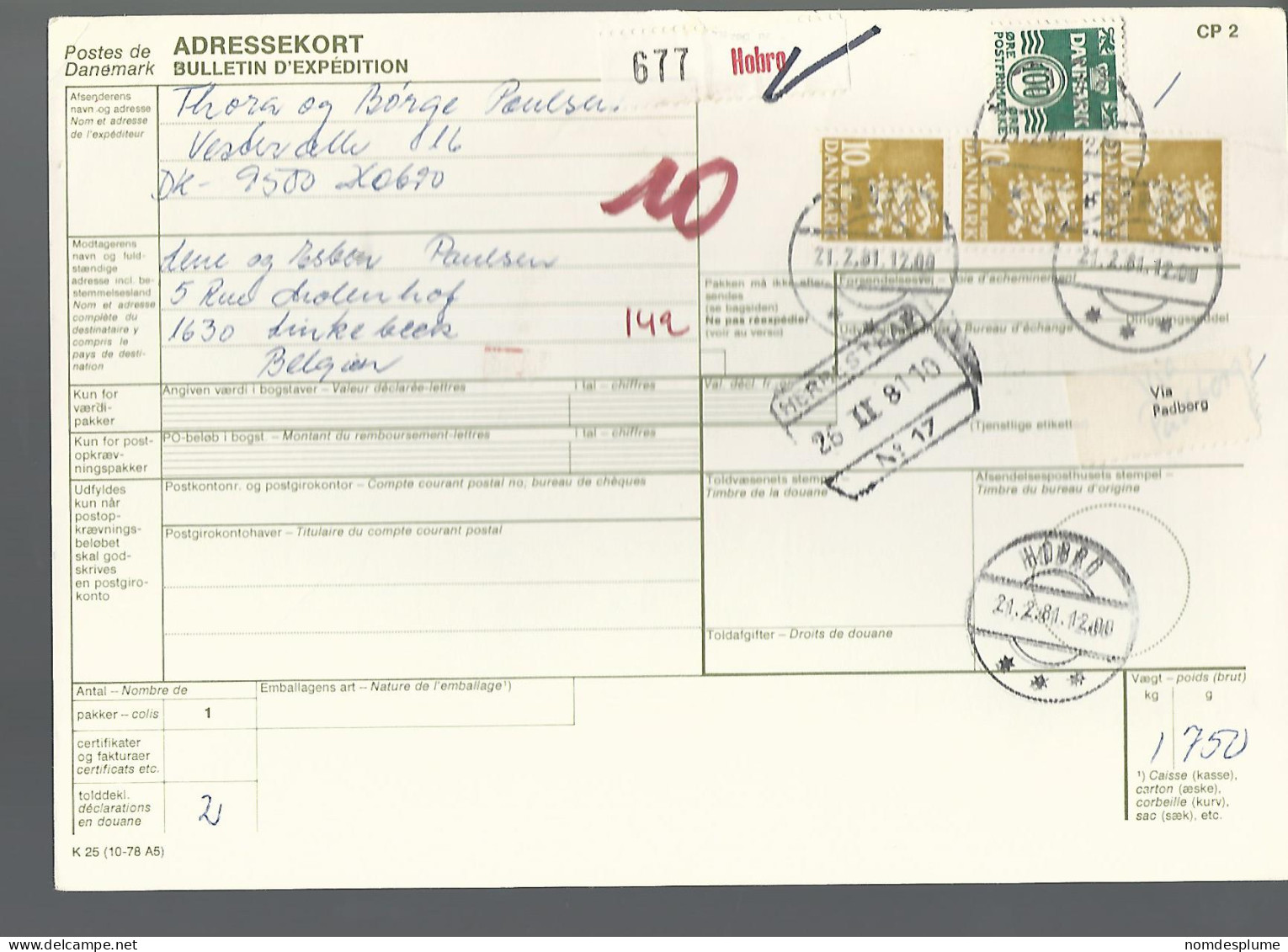 58434) Denmark Addressekort Bulletin D'Expedition 1981 Postmark Cancel - Cartas & Documentos