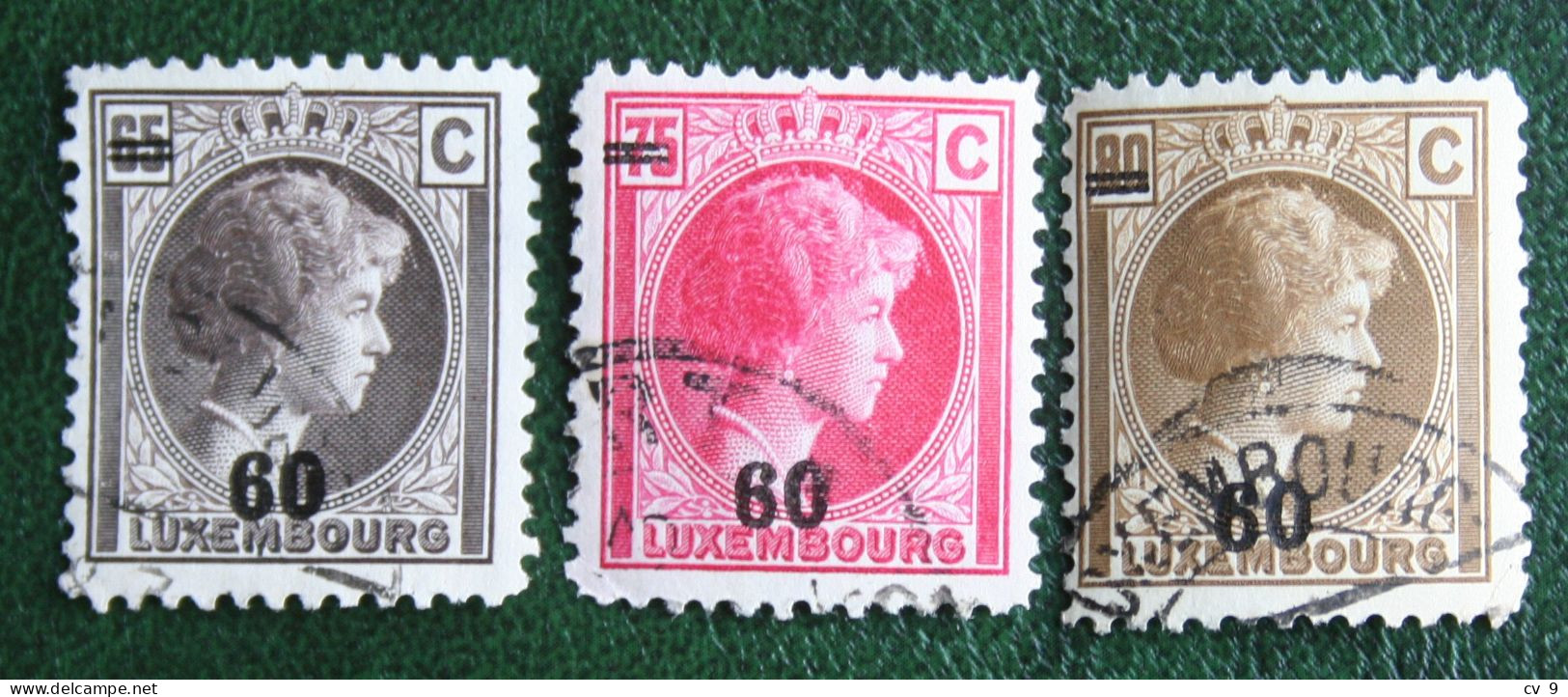 3 Values Grand Duchess Charlotte Overprint Mi - Yv - 1928 Used Gebruikt Oblitere  Luxembourg Luxemburg - 1926-39 Charlotte Rechterzijde