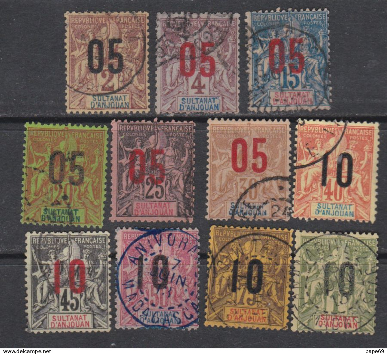 Anjouan N° 20 / 30  O Type Groupe Surchargé : La Série Des 11 Valeurs Oblitérées, TB - Used Stamps