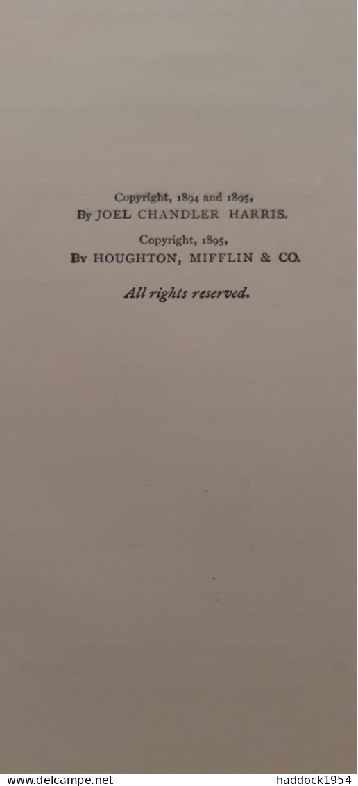 Mr RABBIT At Home JOEL CHANDLER HARRIS Houghton Mifflin And Company 1895 - Autres & Non Classés