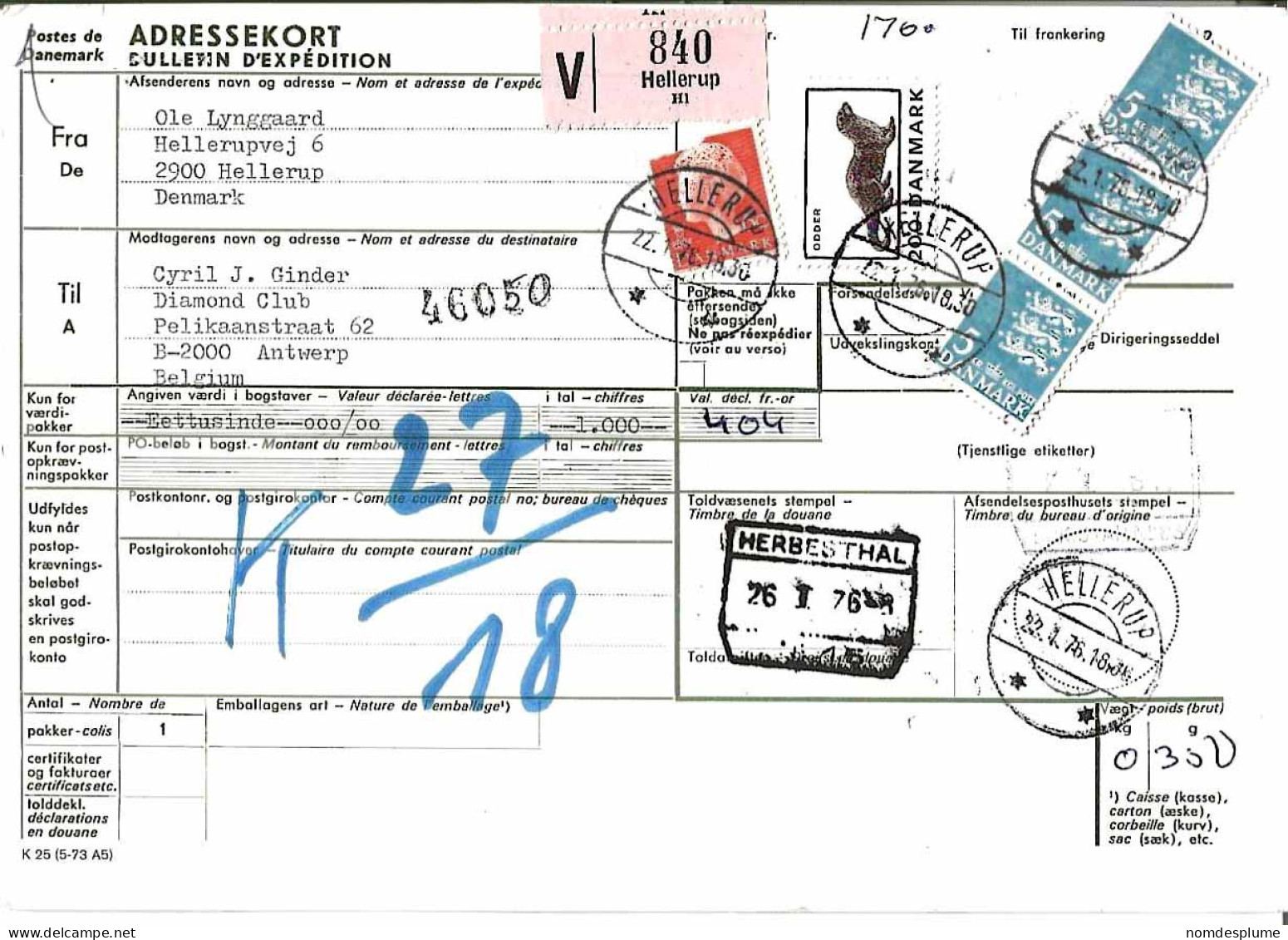 58440) Denmark Addressekort Bulletin D'Expedition 1976 Postmark Cancel - Brieven En Documenten