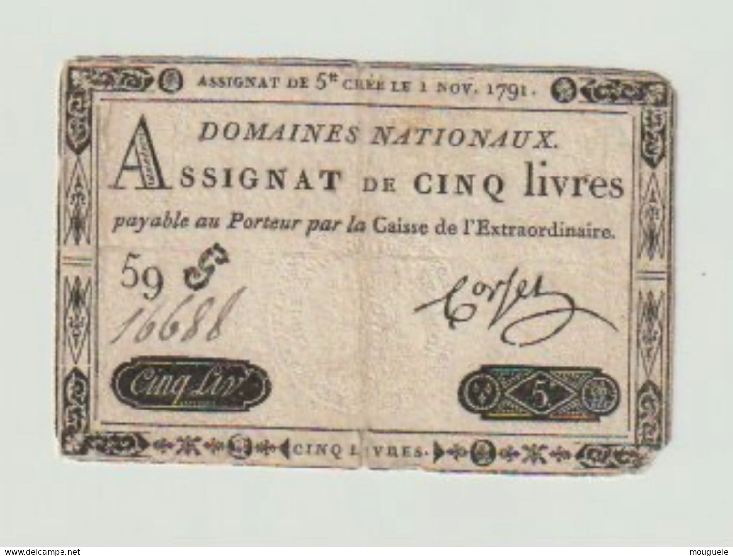 Assignat De 5 Livres. Uniface - Assignats & Mandats Territoriaux