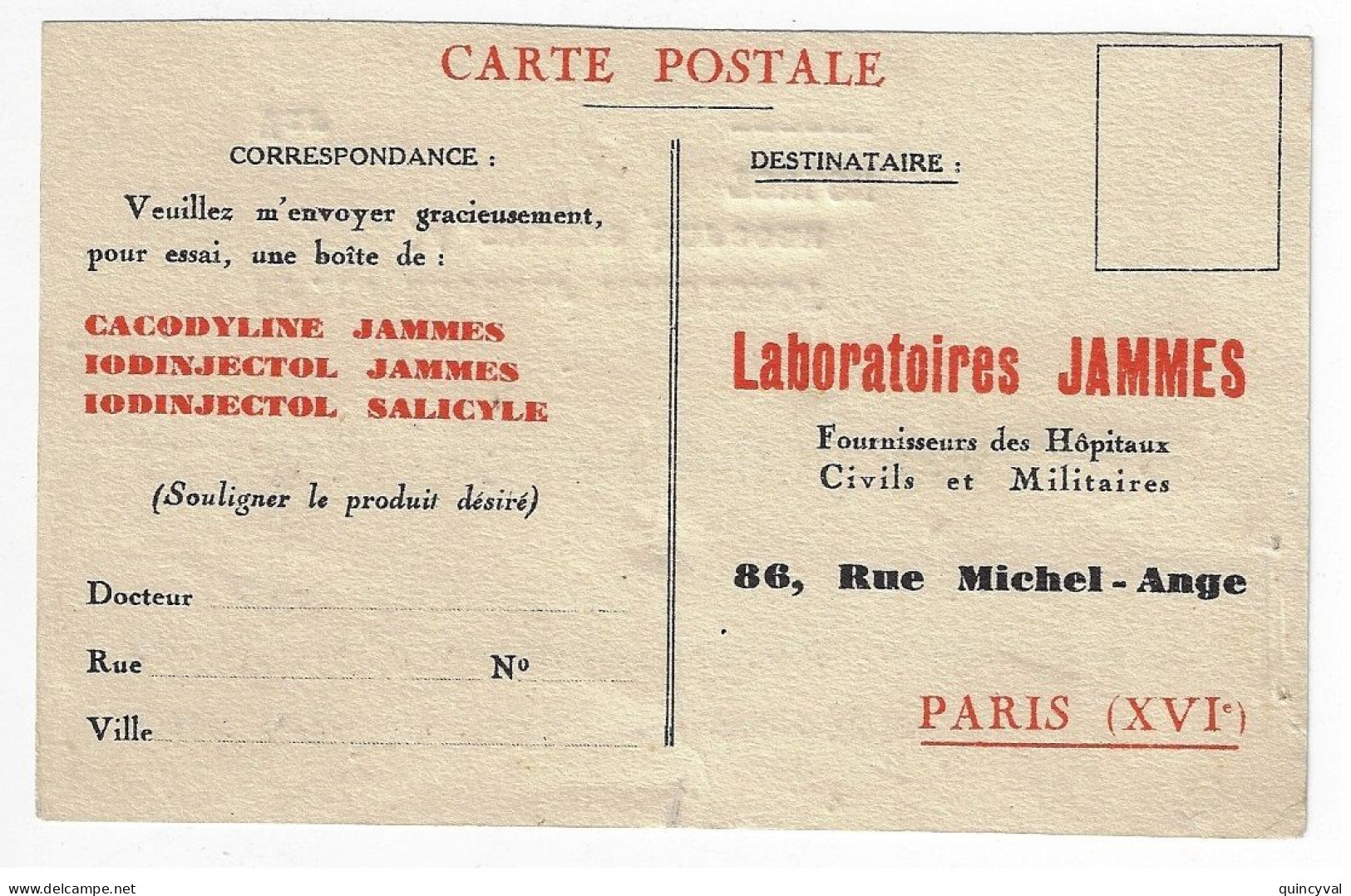 Carte Postale Publicitaire Médicament L'IODINJECOL Laboratoires JAMMES 10c Blanc Violet Préoblitéré Yv P 43 - 1893-1947