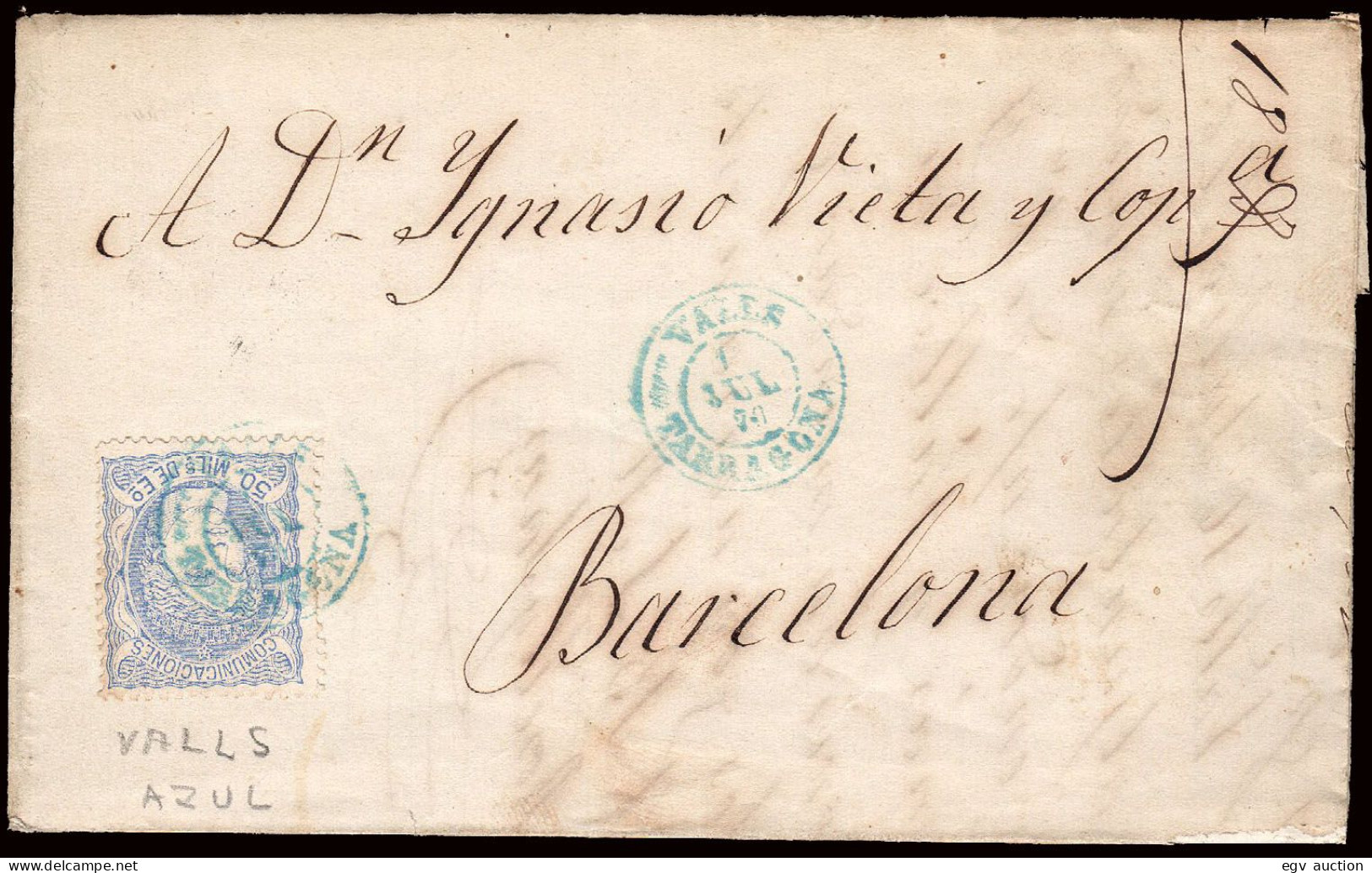 Tarragona - Edi O 107 - Carta Mat Fech. Tp. II Azul "Valls" - Lettres & Documents