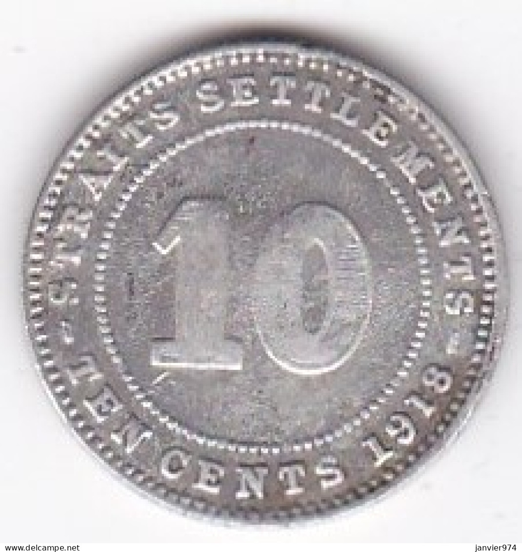 Straits Settlements , 10 Cents 1918 George V , En Argent , KM# 29a - Malasia