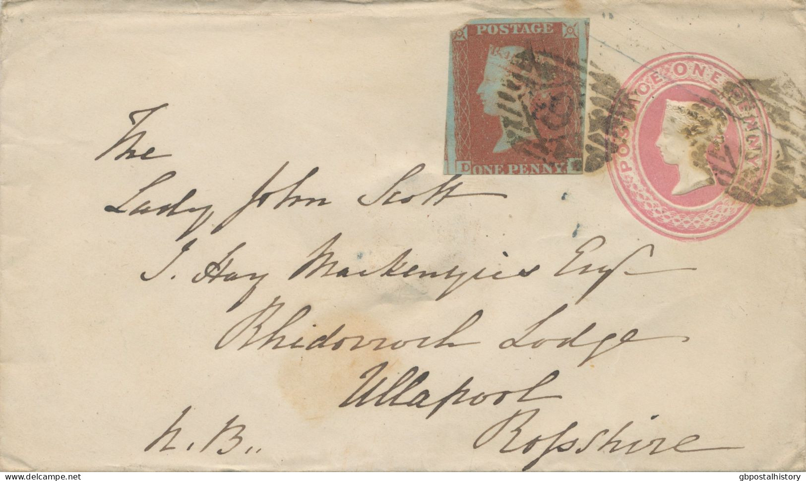 GB LONDON Inland Office „9“ Numeral Postmark (Parmenter 9B) On VF QV 1d Pink Postal Stationery Env Uprated W 1d LE LADY - Briefe U. Dokumente