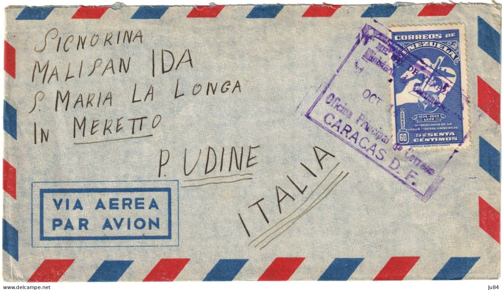 Venezuela - Caracas - Lettre Avion Pour Pudine (Italie) - Air Mail For Italy - 24 Octobre 1959 - Venezuela