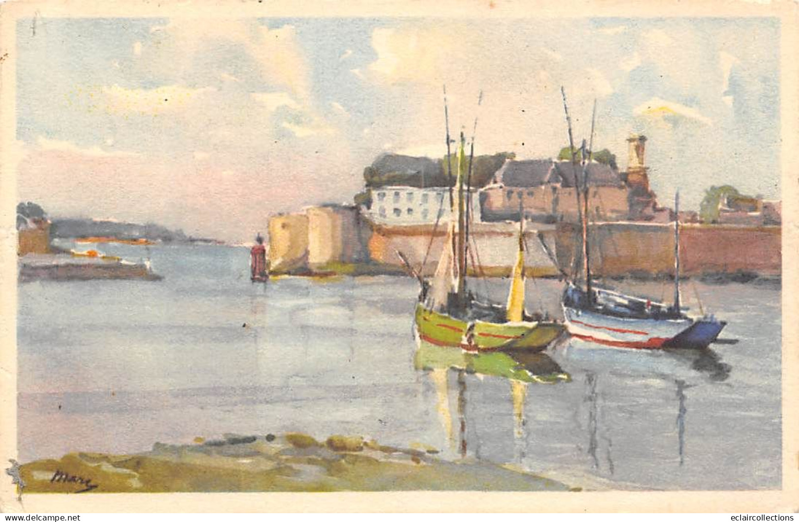 Concarneau       29      Vue Sur La Ville Close Dessin De Mary  (voir Scan) - Concarneau