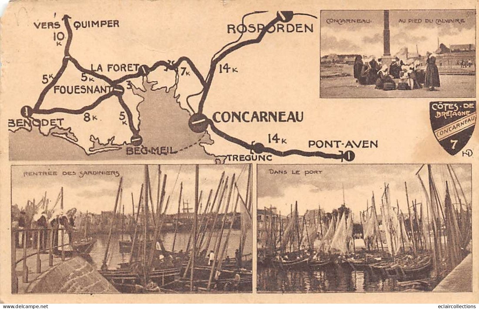 Concarneau       29      3 Mini Vues Et Carte Des Côtes De Bretagne   (voir Scan) - Concarneau