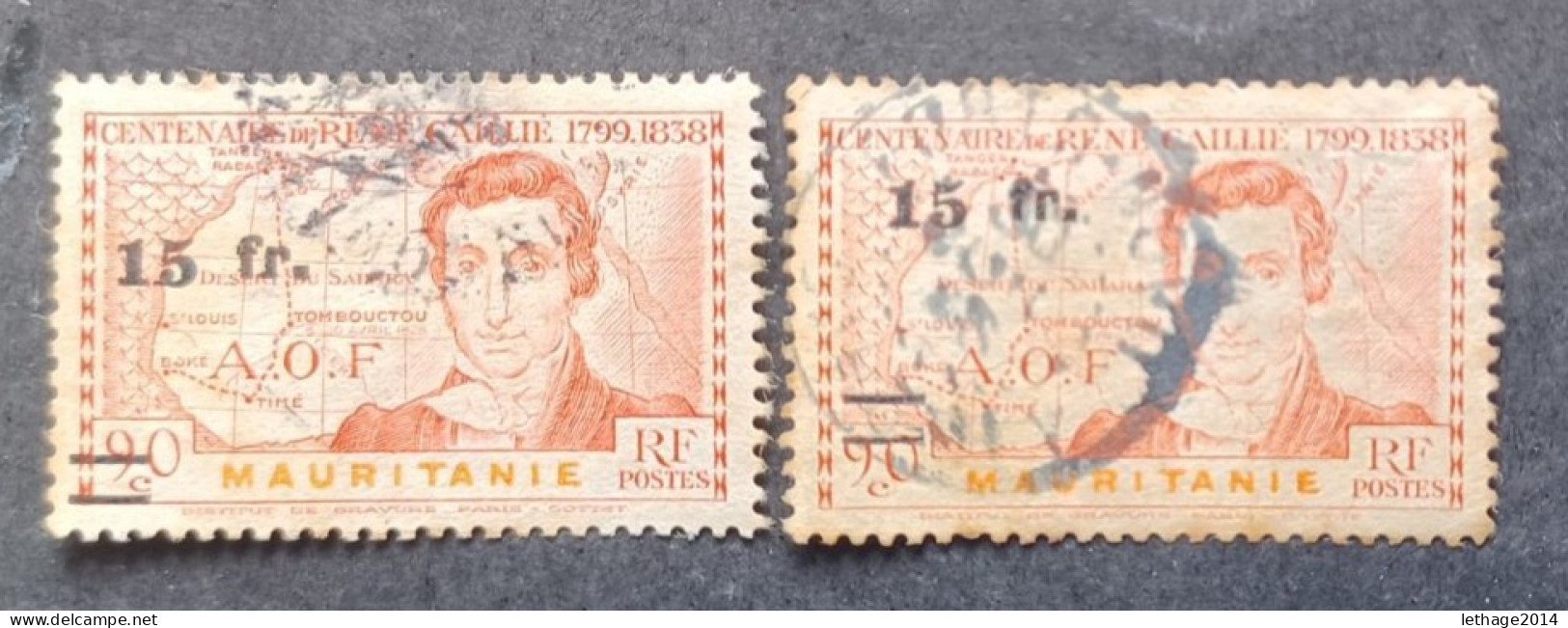 COLONIE FRANCE MAURITANIE 1944 GRAVES CAT YVERT N 137 VARIETE OVERPRINT MOVED - Used Stamps
