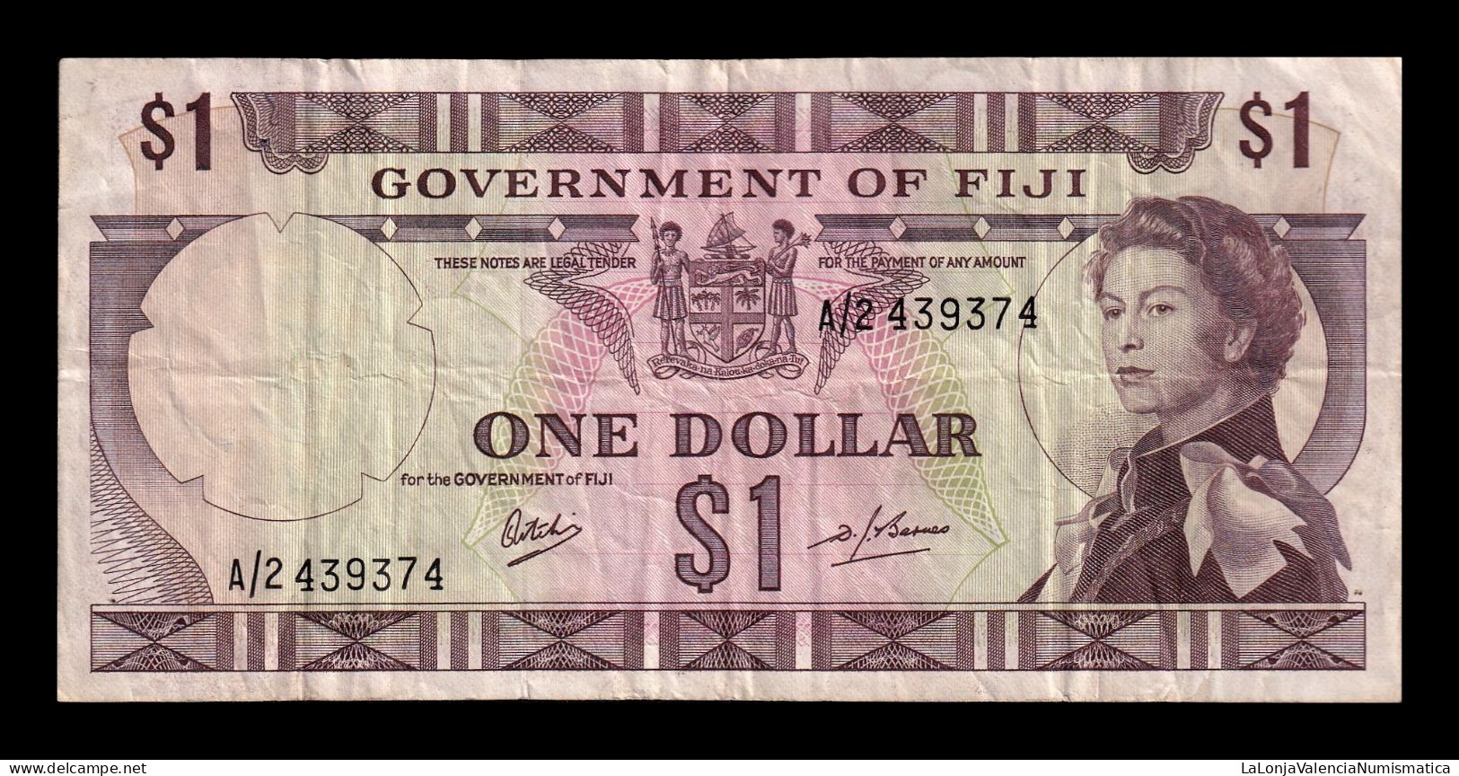 Fiji 1 Dollar Elizabeth II 1969 Pick 59 Bc/Mbc F/Vf - Fidji