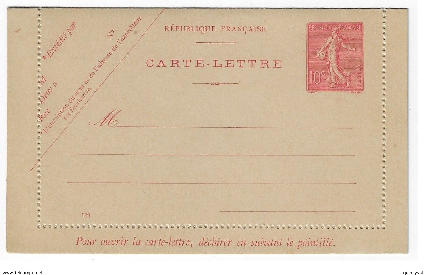 Carte Lettre Entier 10c Semeuse Neuve Yv 129-CL1 Storch A7 Mill 529 - Cartoline-lettere