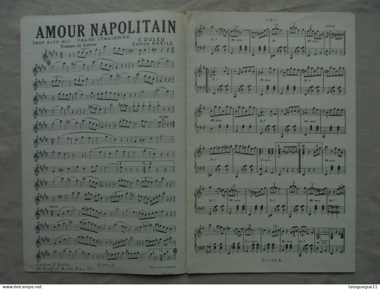 Ancien - Partition Amour Napolitain/Pluie D'étoilles E. Duleu - Jazz