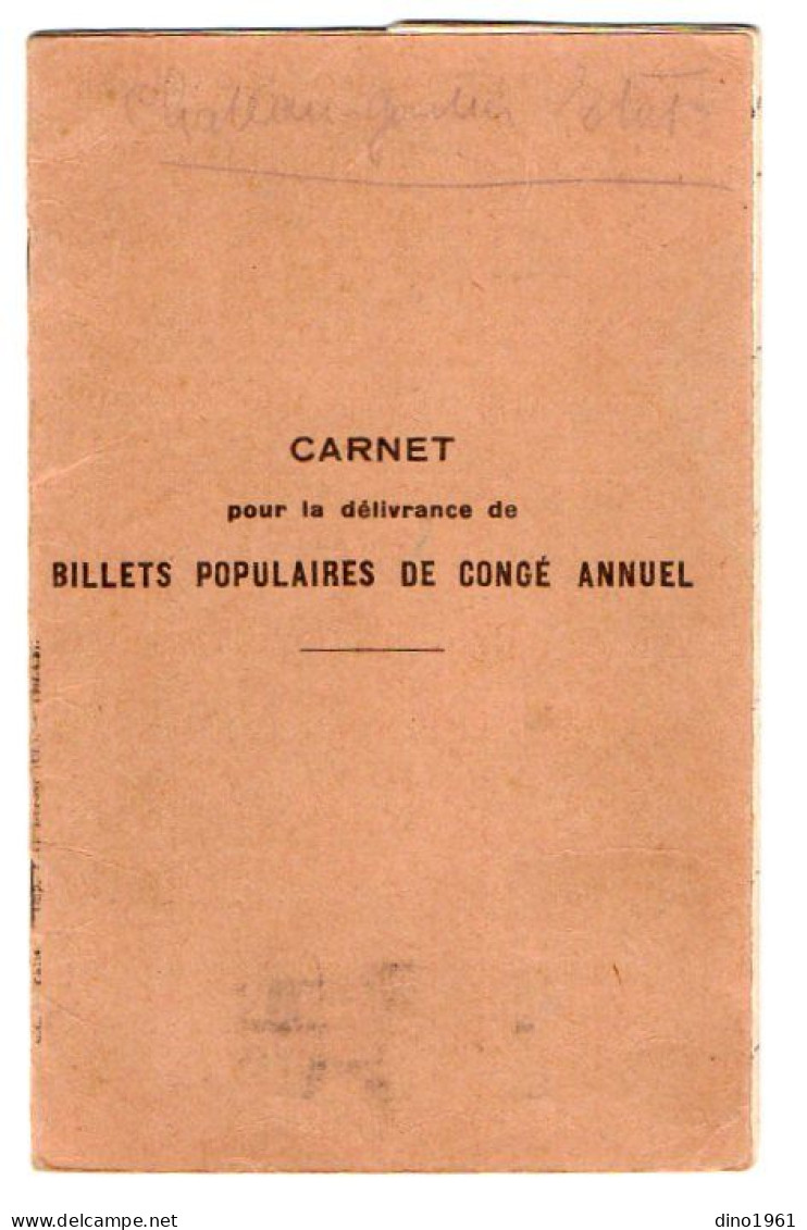 VP22.050 - Chemins De Fer / Carnet Pour La Délivrance De Billets Populaires De Congé Annuel / CHATEAU GONTIER X BORDEAUX - Other & Unclassified