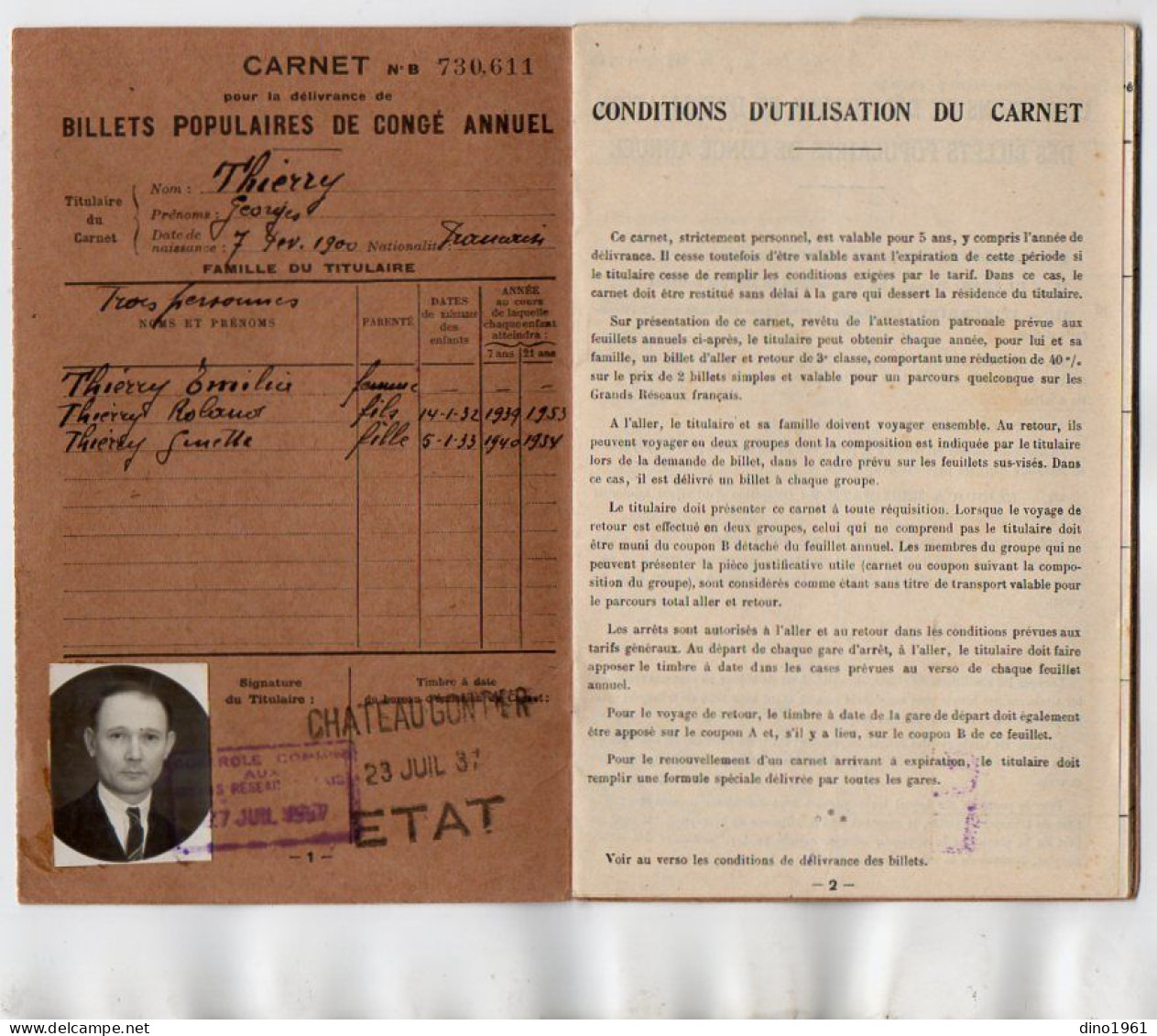 VP22.050 - Chemins De Fer / Carnet Pour La Délivrance De Billets Populaires De Congé Annuel / CHATEAU GONTIER X BORDEAUX - Otros & Sin Clasificación