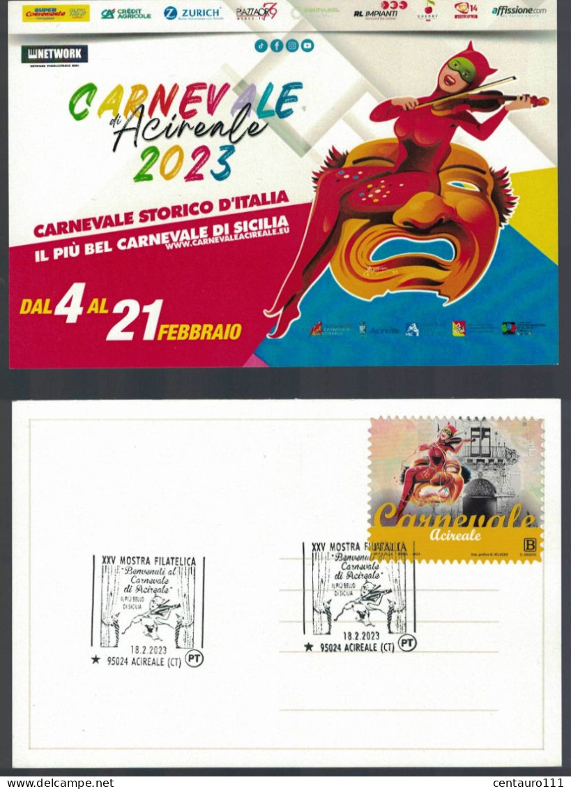 Acireale, Catania, Sicilia, Annullo Postale, Marcofilia, Carnevale, Giorno Di Emissione + Annullo Carnevale - Acireale