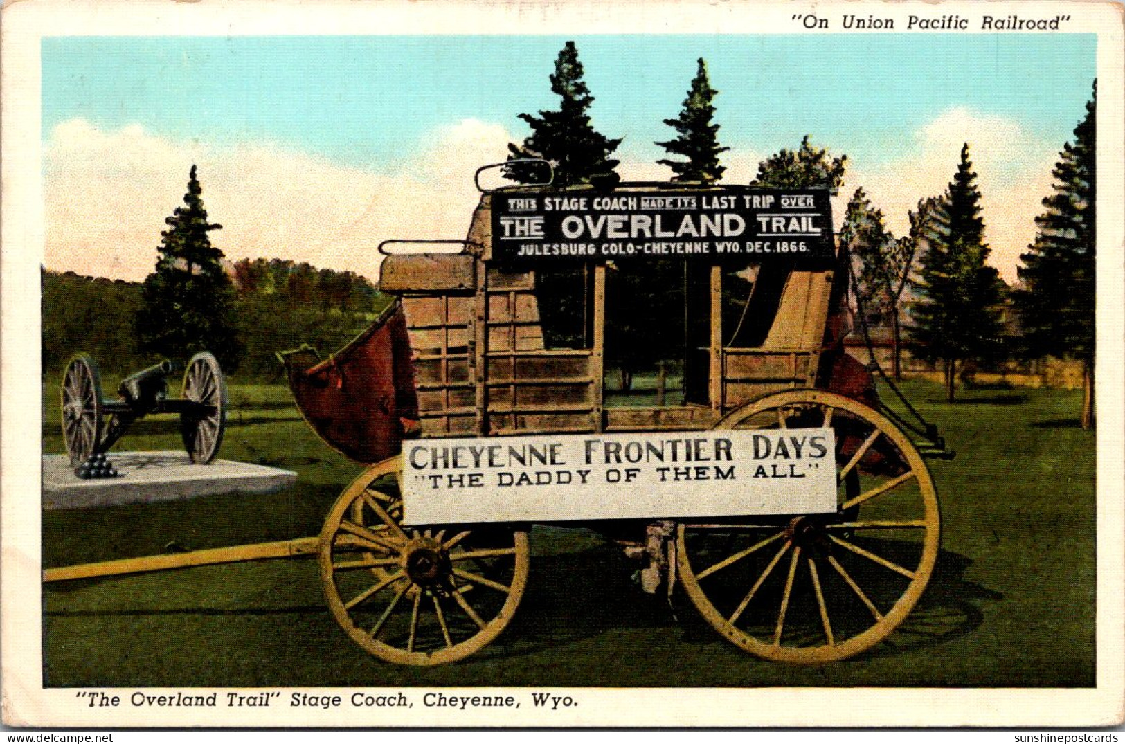 Wyoming Cheyenne "The Overland Trail" Stage Coach 1938 Curteich - Cheyenne