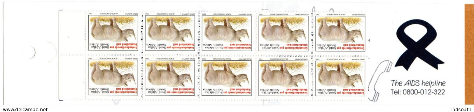 South Africa - 1998 Rhino AIDS Awareness Booklet Type II INVERTED PANE (**) # SG SB53 - Booklets