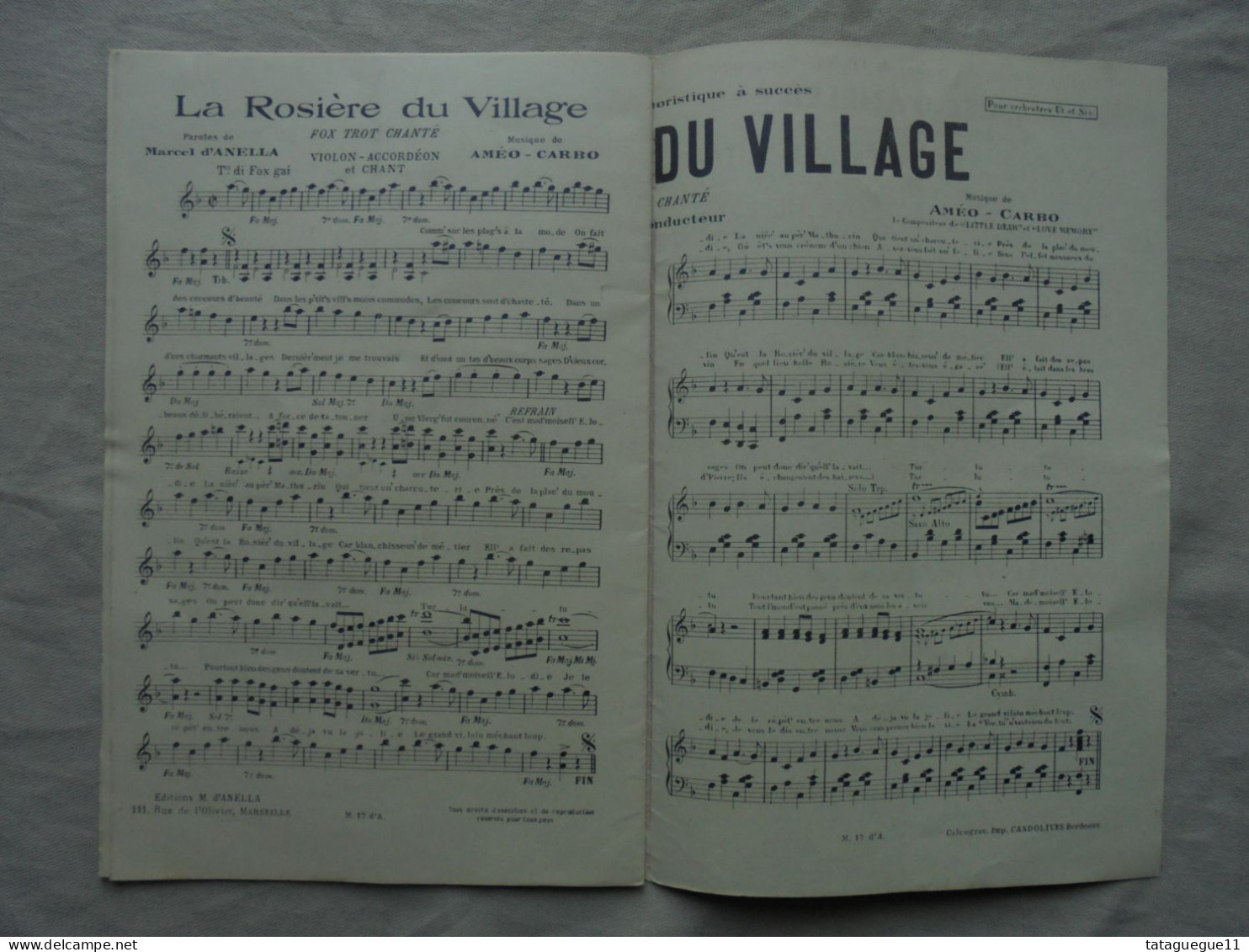 Ancien - Partition La Rosière du Village Fox-trot pour orchestres Ut et Si b