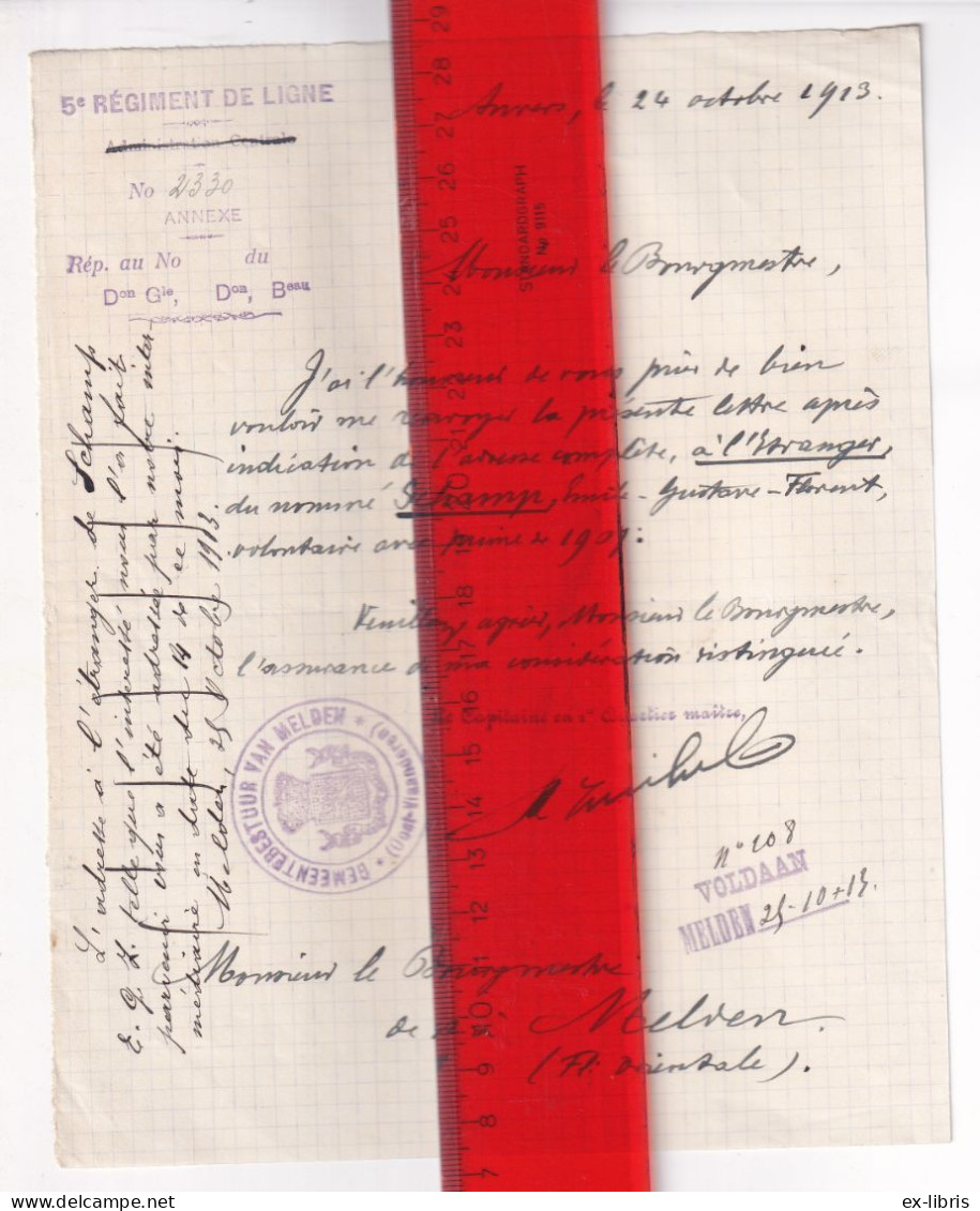 ANTWERPEN - MELDEN - Schamp Emile Gustave Florent, Vrijwilliger 1907 - 5de Linieregiment - Documents