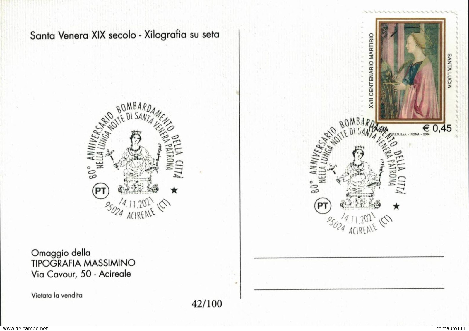 Acireale, Catania, Sicilia, Annullo Postale, Marcofilia, Santa Venera, Religioso - Acireale