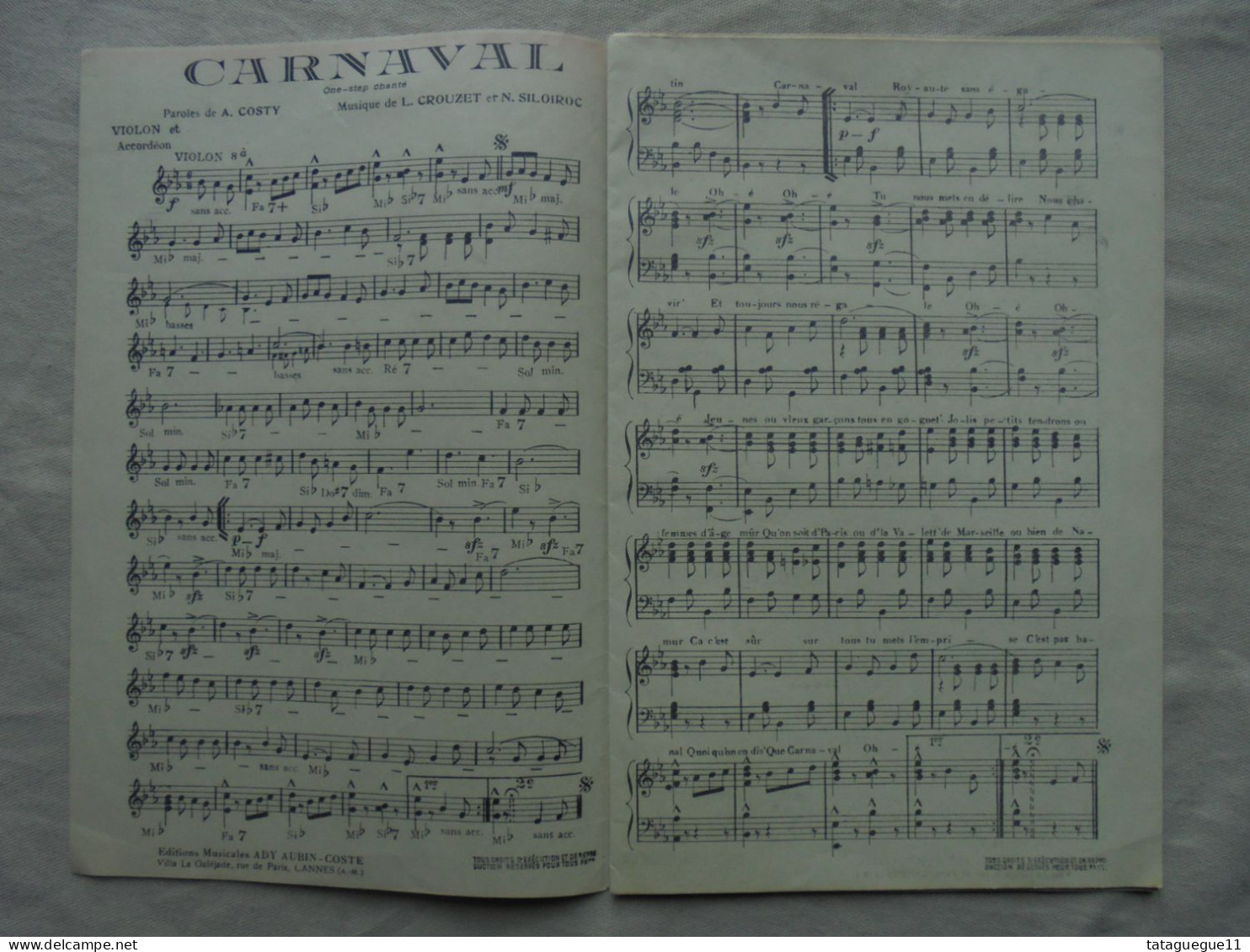 Ancien - Partition Carnaval/Sous Le Soleil Ed. Aubin-Coste - Libri Di Canti