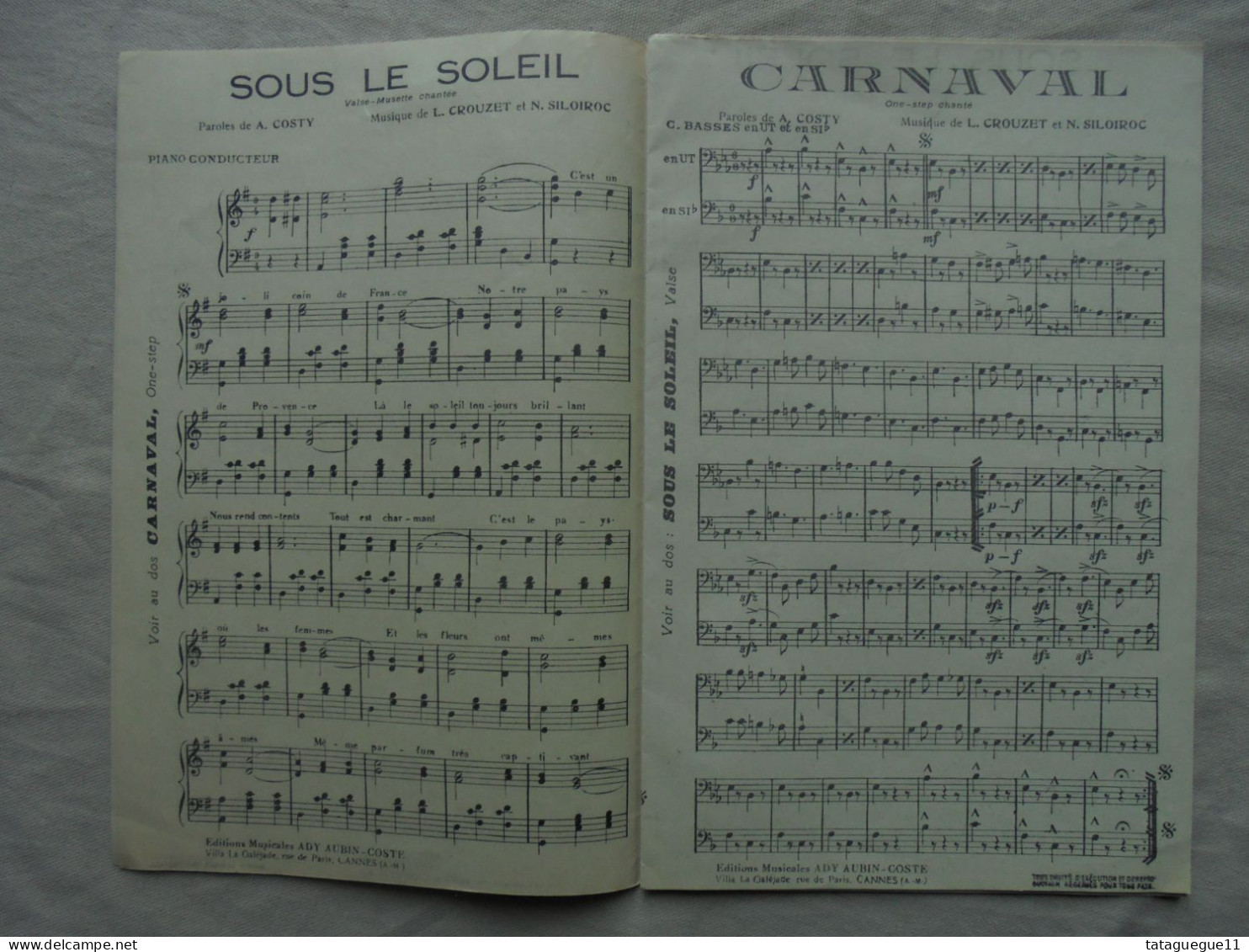 Ancien - Partition Carnaval/Sous Le Soleil Ed. Aubin-Coste - Song Books