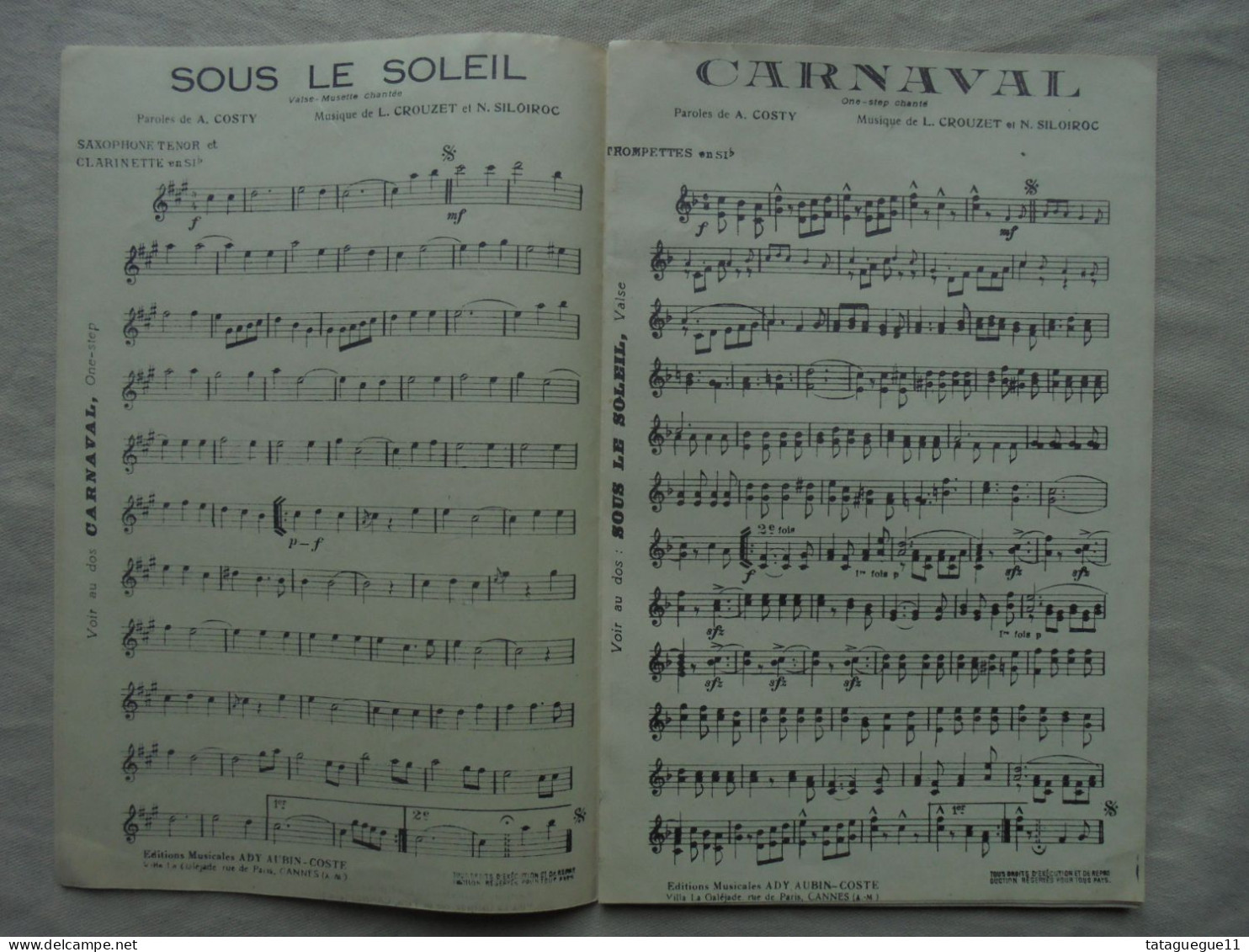Ancien - Partition Carnaval/Sous Le Soleil Ed. Aubin-Coste - Liederbücher