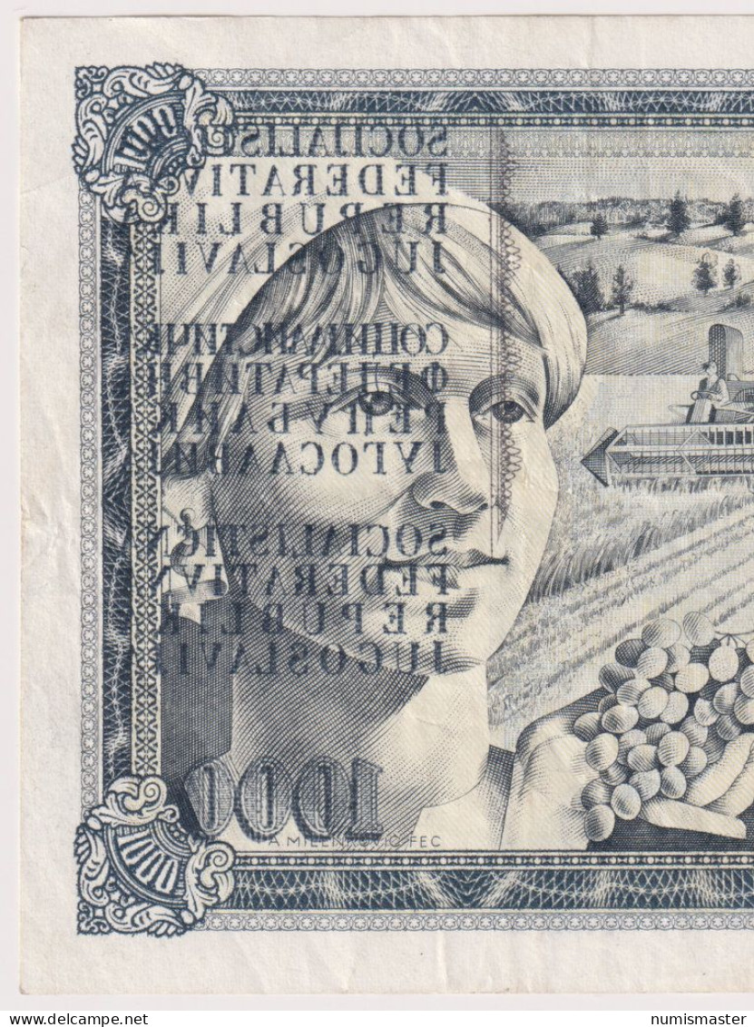 RARE YUGOSLAVIA ERROR 1000 DINARA 1981, PRINTING ERROR - Yougoslavie