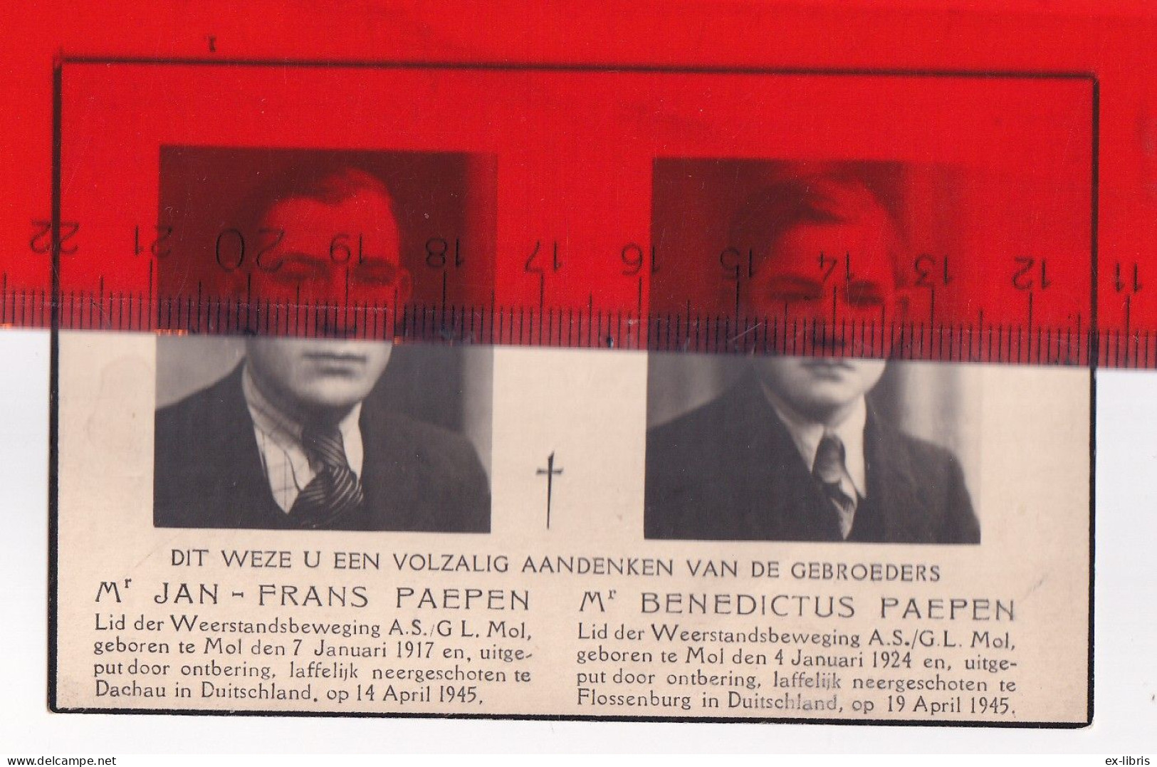 MOL - DACHAU - FLOSSENBURG - Jan Frans En Benedictus Paepen, Broers Lid Van Het Geheim Leger Mol - Documents