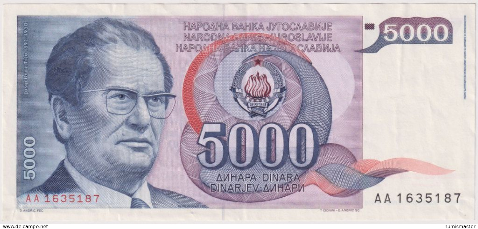 RARE YUGOSLAVIA ERROR 5000 DINARA 1985, PRINTING ERROR , WRONG DATE OF DEATH - Yougoslavie