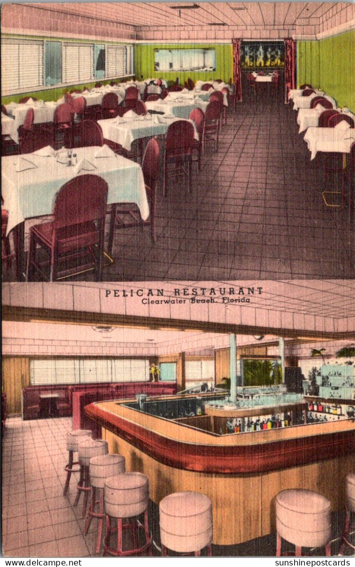 Florida Clearwater Beach Pelican Restaurant Dining Room And Bar 1952 - Clearwater