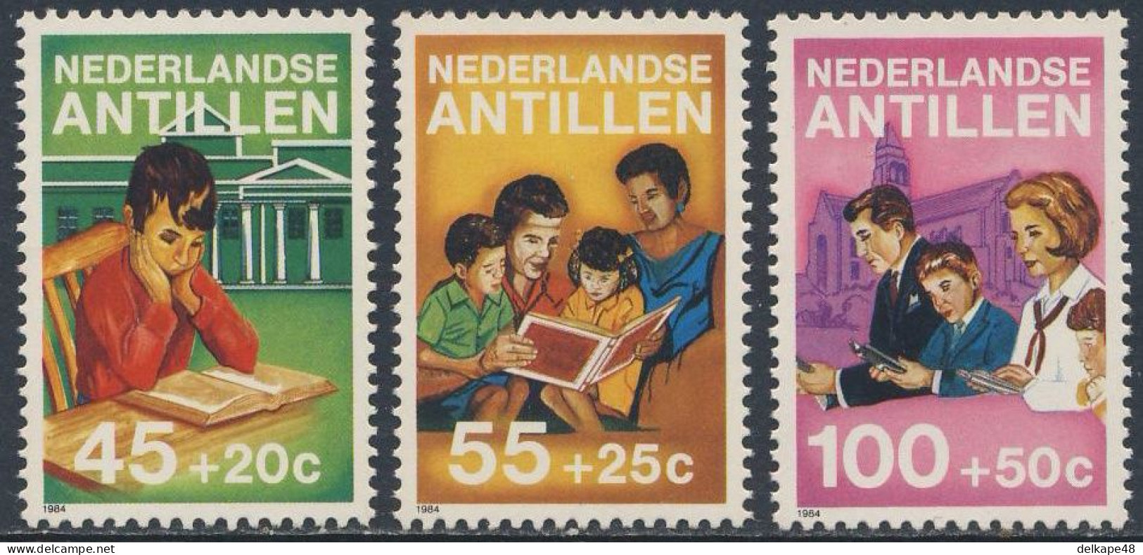 Nederlandse Antillen 1984 Mi Mi 542 /4 YT 729 /1 SG 869 /1 ** Child, Family Reading, In Church Reading / Lesen - Other & Unclassified